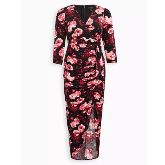 NWT Torrid Multi Floral Maxi Studio Ruched Knit Hi-Low Dress 20 - Picture 7 of 11